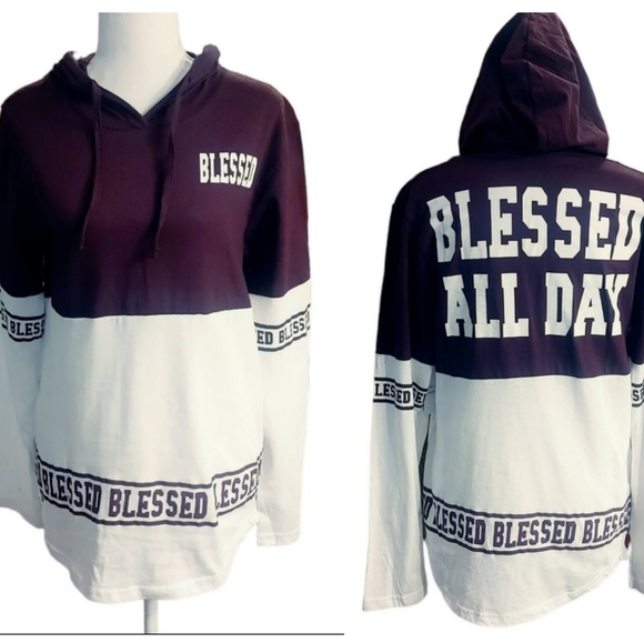 On Fire Tops - On Fire Blessed All Day Long Sleeve Hooded Shirt Maroon Women's Size …